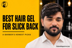Best hair gel for slick back hair men featured image showing a barber applying pomade to a man's slick back haircut