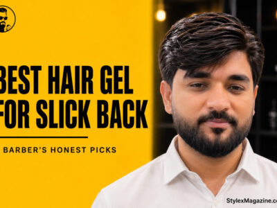 Best hair gel for slick back hair men featured image showing a barber applying pomade to a man's slick back haircut