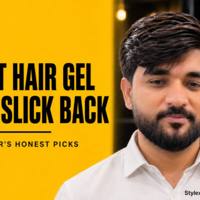 Best hair gel for slick back hair men featured image showing a barber applying pomade to a man's slick back haircut