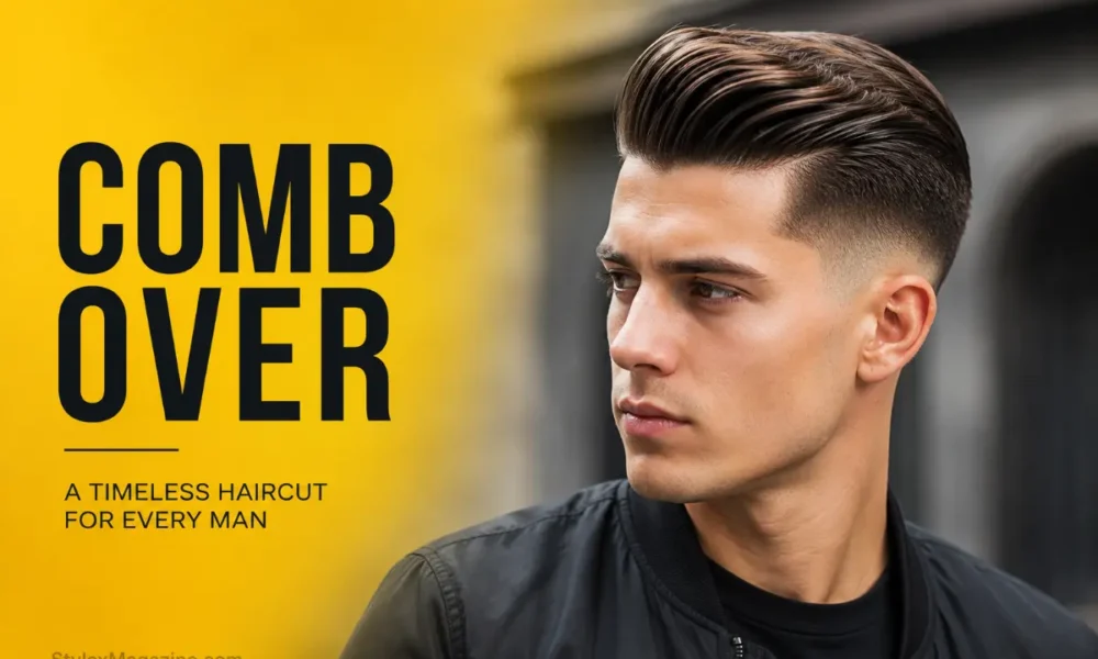 Comb over haircut featured image showing professional barber finishing a classic comb over on a client in a barbershop
