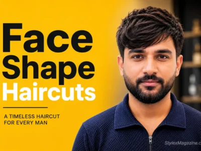 Face shape haircuts for men featured image showing barber measuring client face shape with tape measure