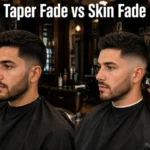 Taper fade vs skin fade featured image showing the difference between hair remaining at base versus bare skin at the neckline