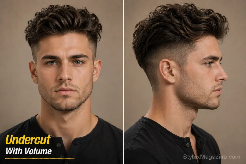 Undercut with volume on triangle face showing sharp undercut sides with textured top volume taking visual focus
