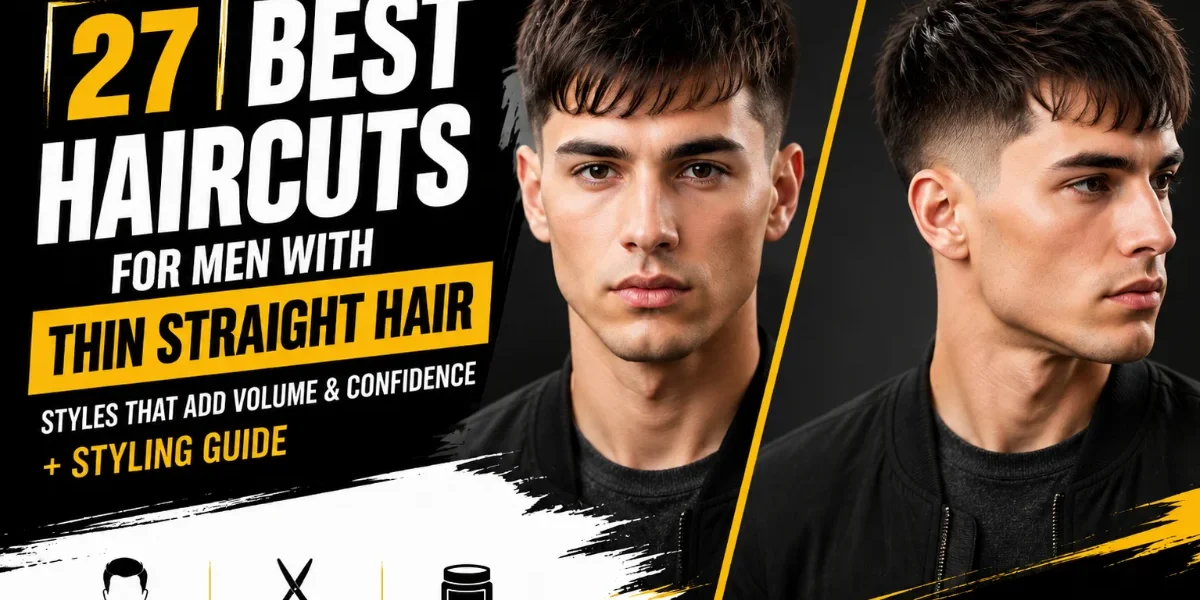 27 Best Haircuts For Men With Thin Straight Hair (2026) 27 best haircuts for men with thin straight hair featuring modern textured hairstyles, volume-enhancing cuts, and styling inspiration in a premium StylexMagazine editorial design