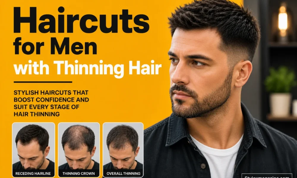 Haircuts for men with thinning hair featuring modern hairstyles for receding hairlines, thinning crowns, and overall hair loss