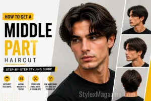 How to Get a Middle Part Haircut? Step-by-Step Guide Modern middle part haircut for men with curtain hairstyle and natural volume