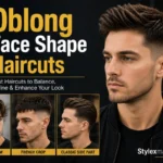Oblong face shape haircuts featuring textured flow, French crop, and classic side part hairstyles for men