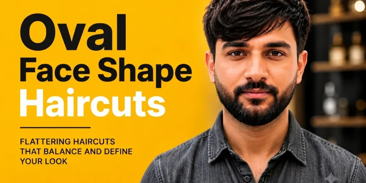 Man with an oval face shape wearing a textured side-swept haircut, demonstrating a flattering hairstyle for oval face shapes.