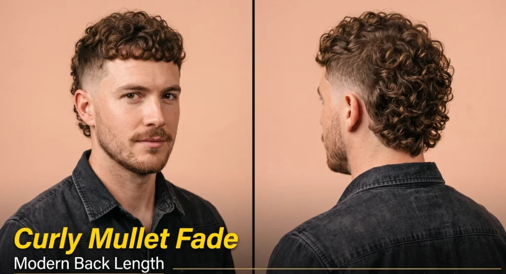 Man with short curls on top, faded sides and slightly longer curly hair at the back