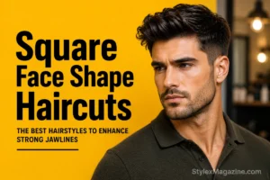 Man with a square face shape and textured quiff hairstyle featured in the Square Face Shape Haircuts article on StylexMagazine.