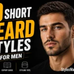 30 Short Beard Styles for Men featured image showing a bearded man with bold yellow and white typography on a black background.