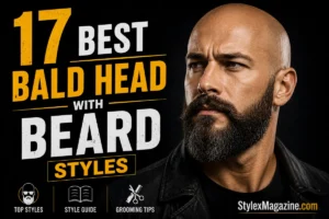 17 Best Bald Head with Beard Styles (2026) 17 Best Bald Head with Beard Styles featured image showing a bald man with a full, neatly groomed beard, with bold yellow and white typography on a black background.