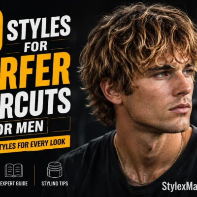 30 surfer haircuts for men featuring a tousled medium-length surfer hairstyle with textured layers, natural movement, and sun-kissed highlights.