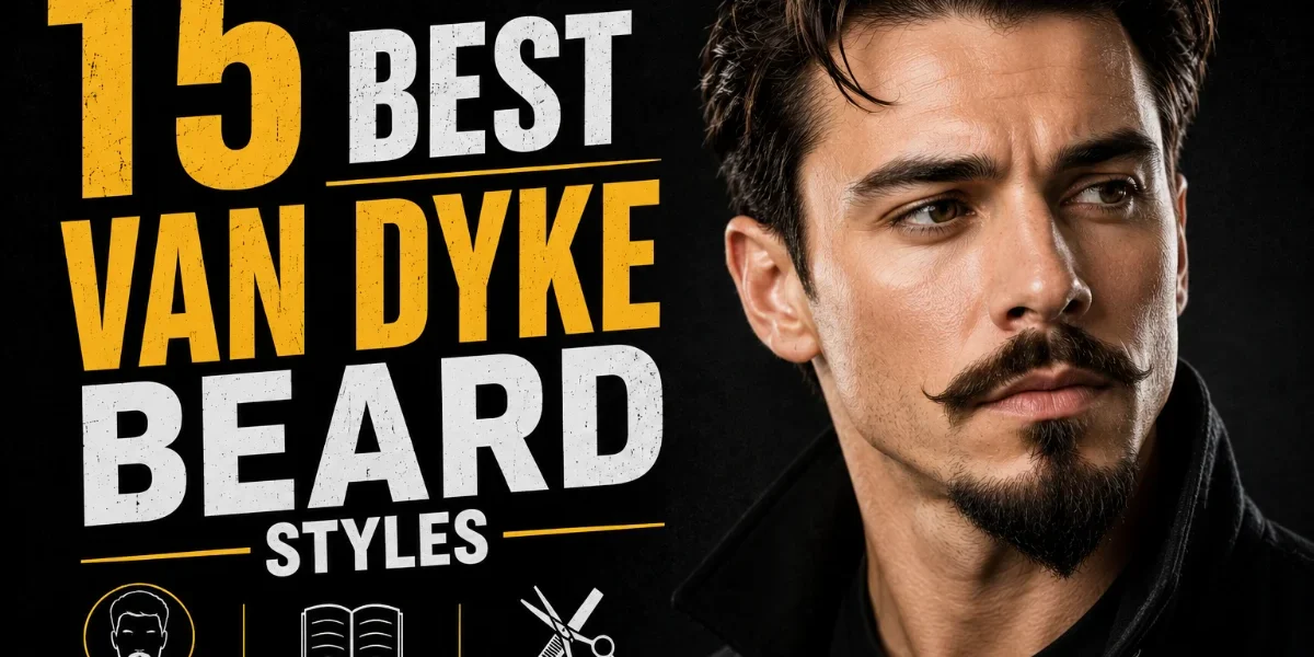 15 Best Van Dyke Beard Styles with Trim Guide (2026) 15 Best Van Dyke Beard Styles featured image showing a man with a classic Van Dyke beard and styled hair, with bold yellow and white typography on a black background.