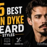 15 Best Van Dyke Beard Styles featured image showing a man with a classic Van Dyke beard and styled hair, with bold yellow and white typography on a black background.
