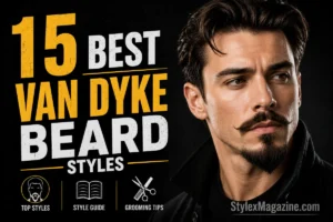 15 Best Van Dyke Beard Styles with Trim Guide (2026) 15 Best Van Dyke Beard Styles featured image showing a man with a classic Van Dyke beard and styled hair, with bold yellow and white typography on a black background.