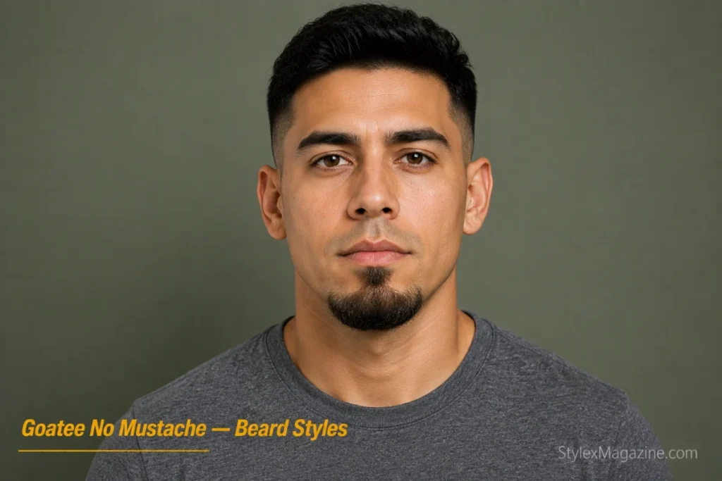 Man with a classic goatee on the chin with clean-shaven cheeks and no mustache