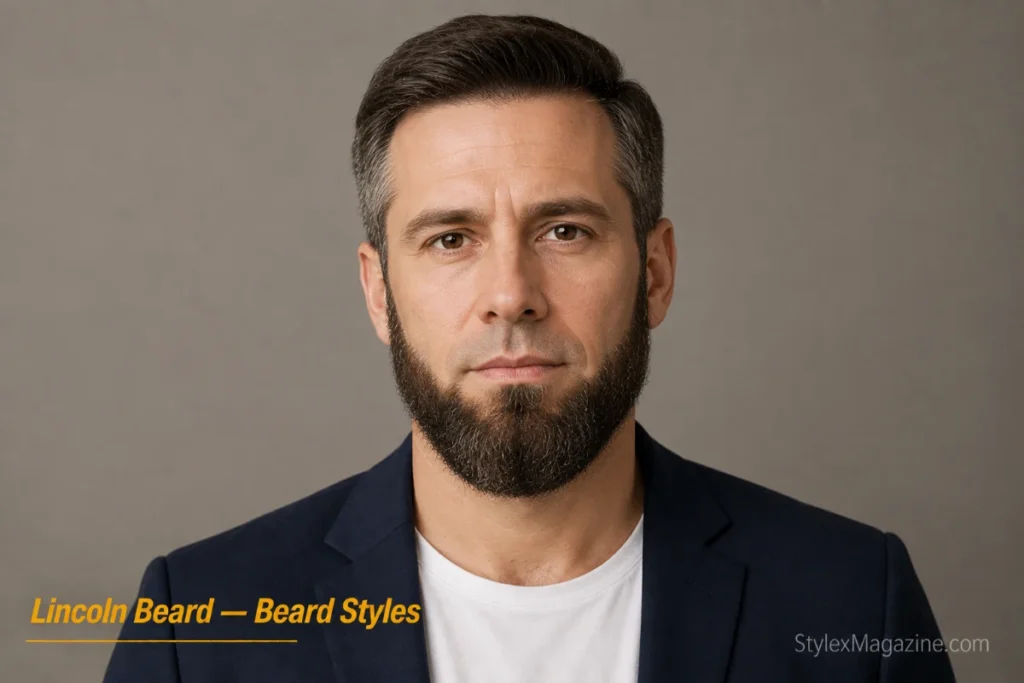 Man with a Lincoln beard showing full jaw coverage and natural cheek growth with no mustache