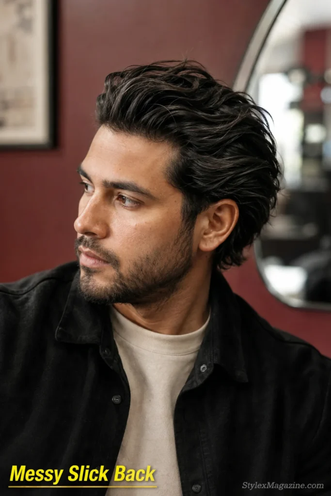 Messy curly hairstyle for men with soft bouncy curls and relaxed layered texture.
