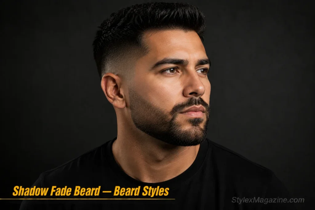 Man with a shadow fade beard showing a dramatic gradient from dense chin to light cheeks