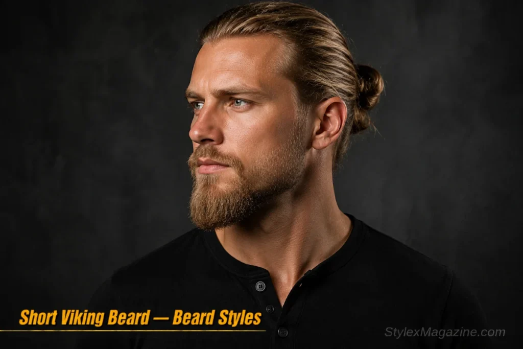 Man with a short Viking beard showing shorter cheeks and a longer angular chin beard