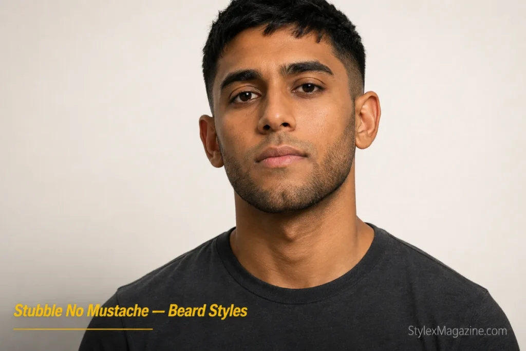 Man with stubble on the jaw and chin with a completely clean-shaven upper lip