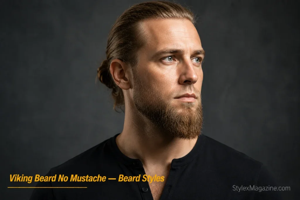 Man with a Viking beard showing longer chin and shorter cheeks with clean-shaven upper lip
