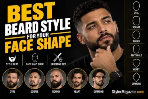 Best Beard Style for Your Face Shape: The Complete Guide Best beard style for your face shape featured image showing a bearded man alongside face shape guides and beard style examples, with bold yellow and white typography on a black background.