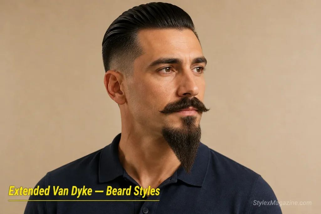 Man with a long Van Dyke beard showing an extended chin piece at 3-4 inches tapering to a deliberate point