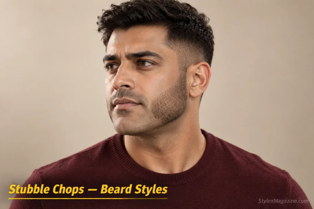 Man with stubble mutton chops: mutton chop shape at heavy stubble length with soft diffused edges