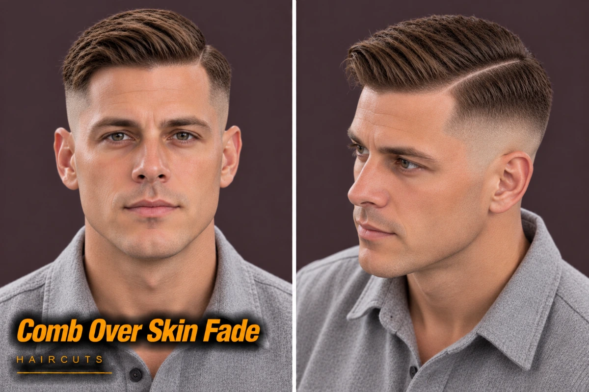 Comb over with a low skin fade