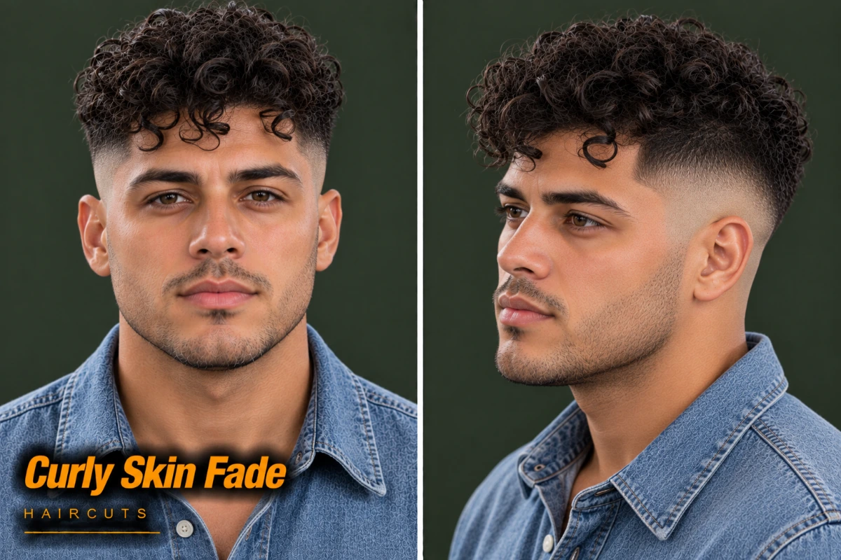 Curly top with a skin fade on the sides