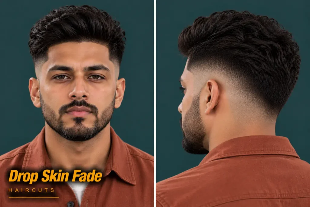 Drop skin fade curving down behind the ear