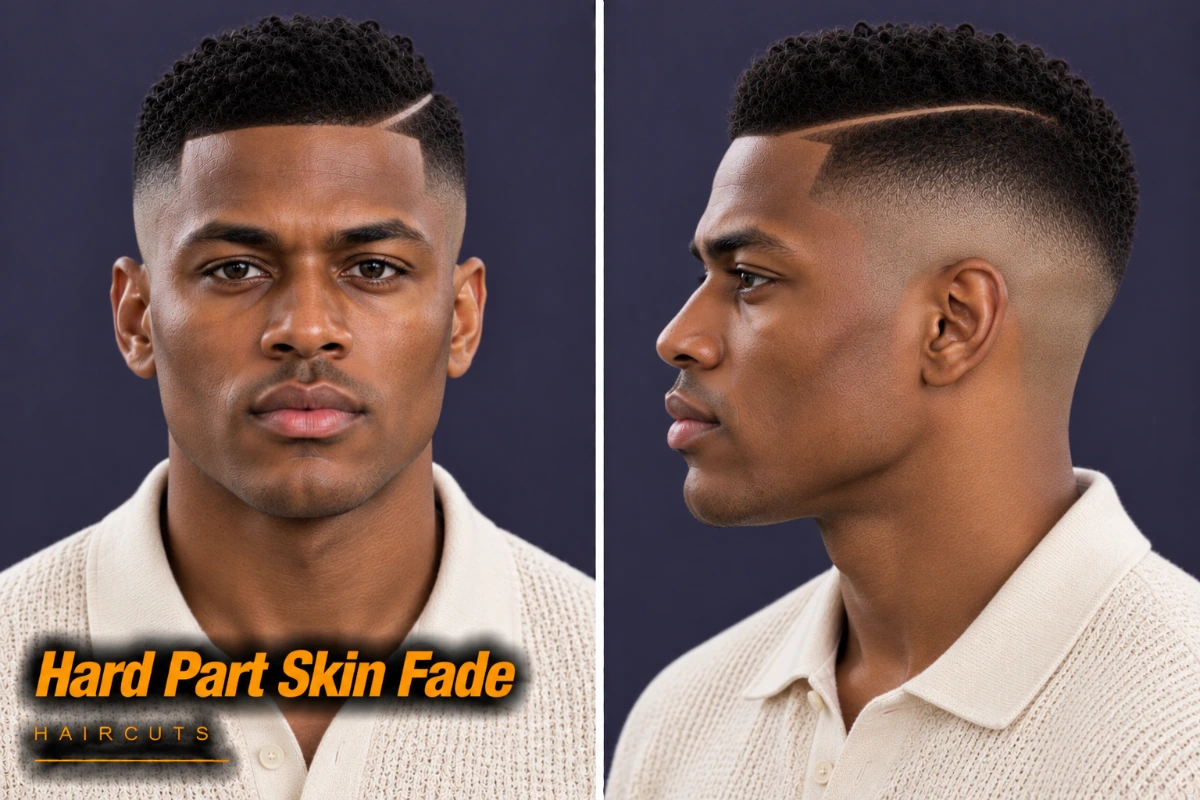 Shaved hard part with a mid skin fade