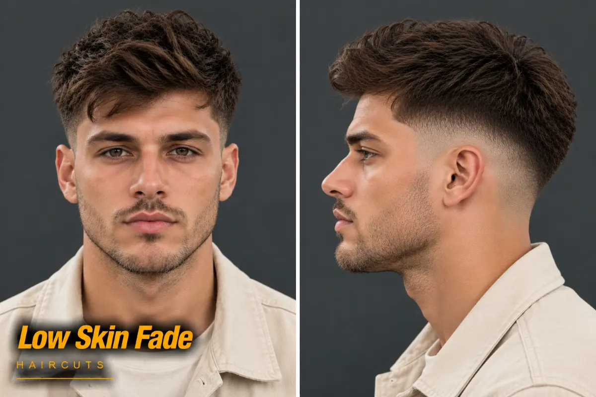 Low skin fade with bare skin just above the ear