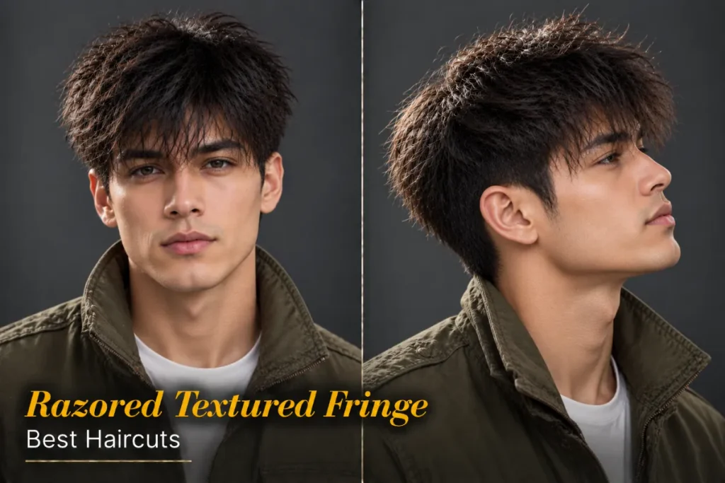  Razored textured fringe with feathered ends