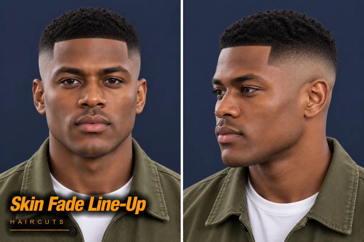 Skin fade with a squared line-up at thehairline