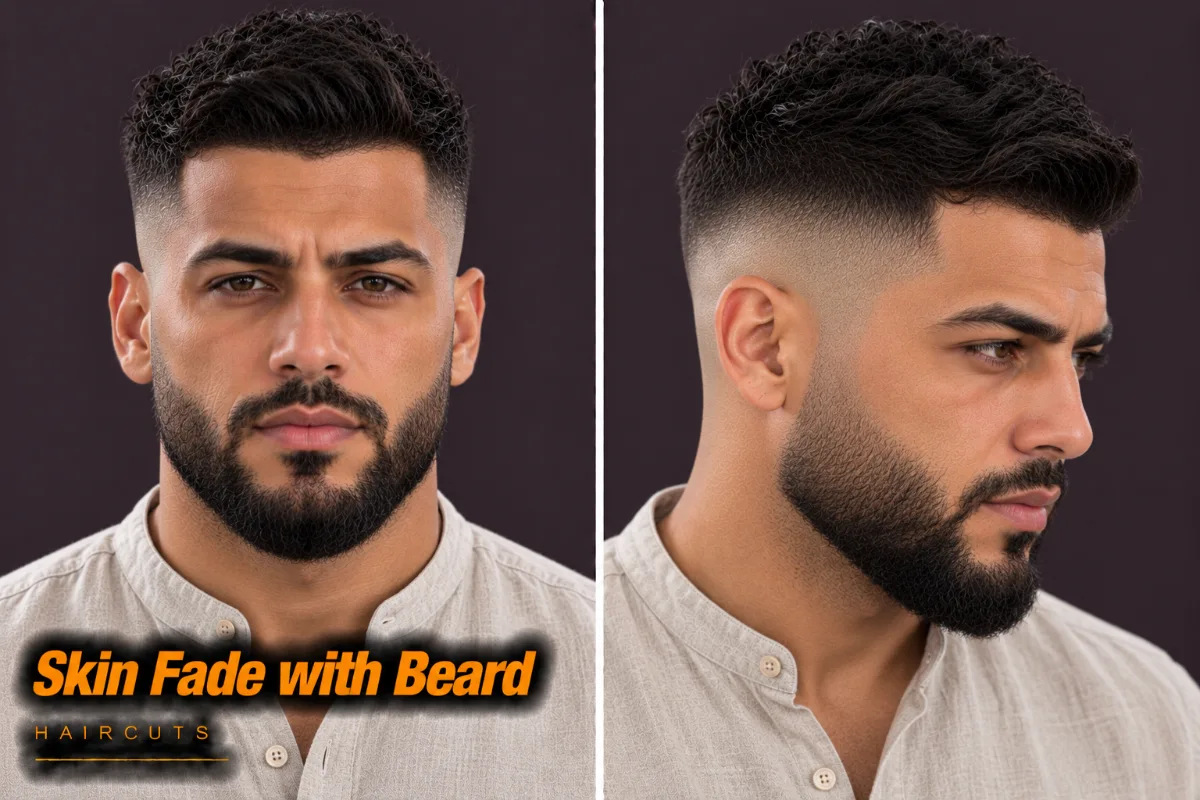 Skin fade blended into a full beard