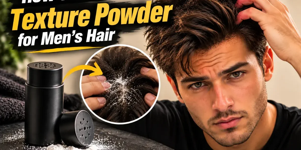 How to Use Texture Powder for Men’s Hair How to Use Texture Powder for Men’s Hair featured image showing a man applying texture powder to his roots, a texture powder shaker, and a close-up demonstration of powder application for added hair volume and texture.