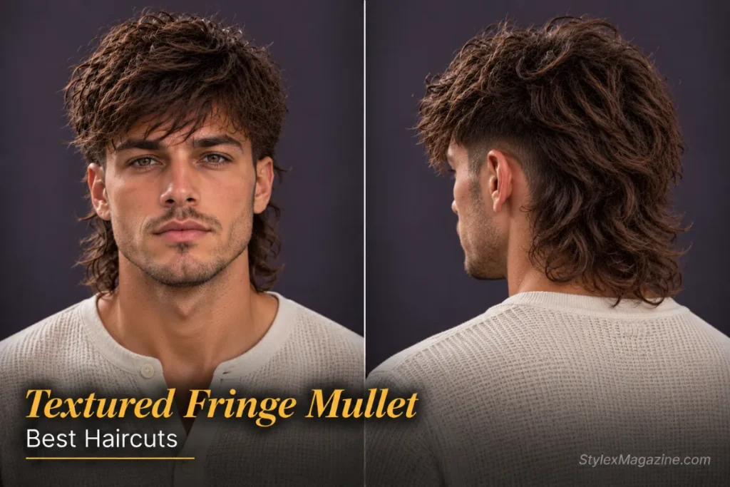  Textured fringe mullet with length past the collar