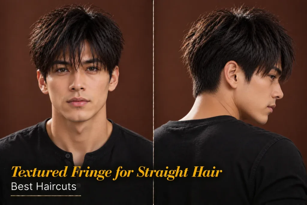 Textured fringe cut into poker-straight hair