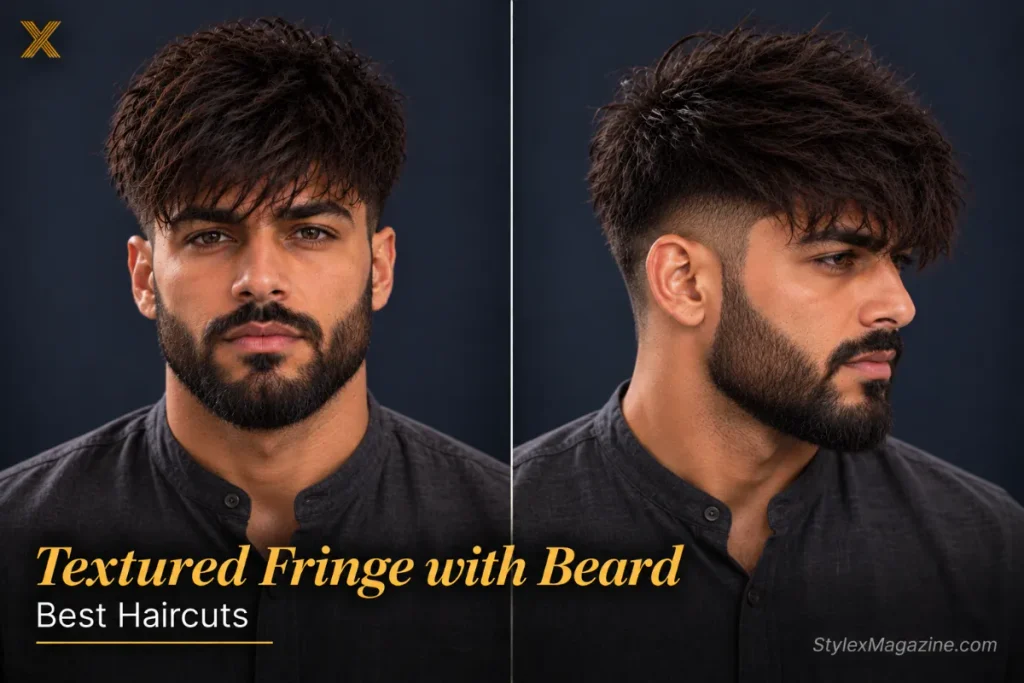 Textured fringe matched with a full beard