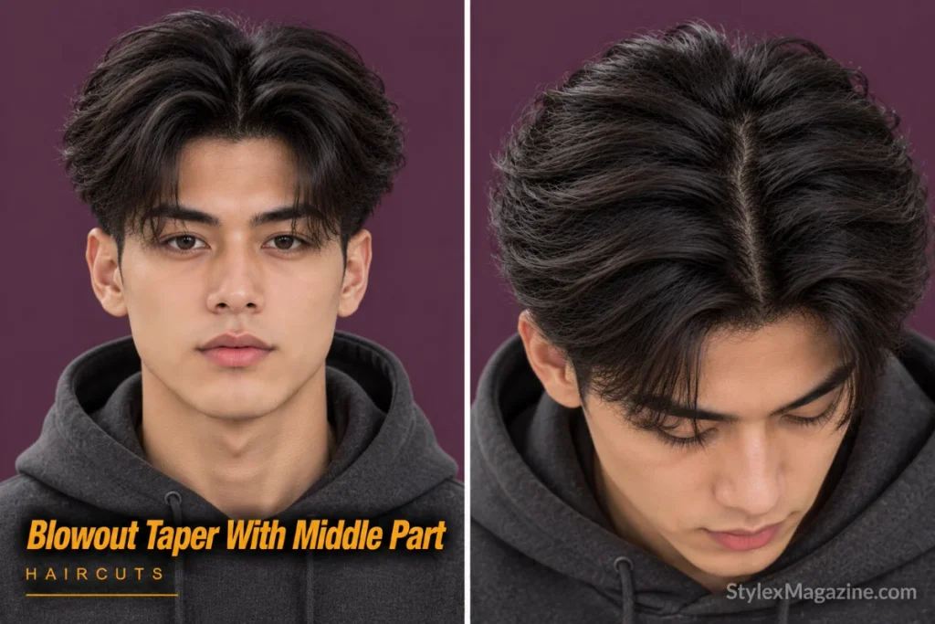 Blowout taper with a centre part dried outward on both sides