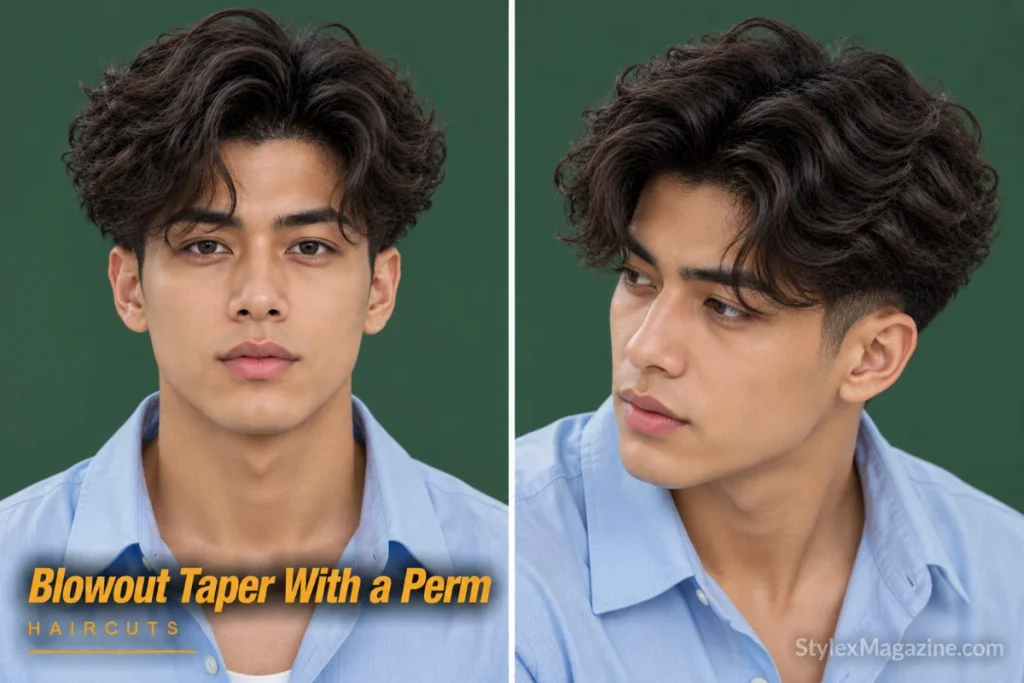 Permed blowout taper with a loose chemical wave holding volume without brushing