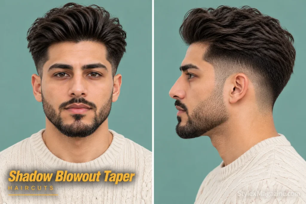 Shadow blowout taper with a soft #0.5 base instead of skin, front and side view