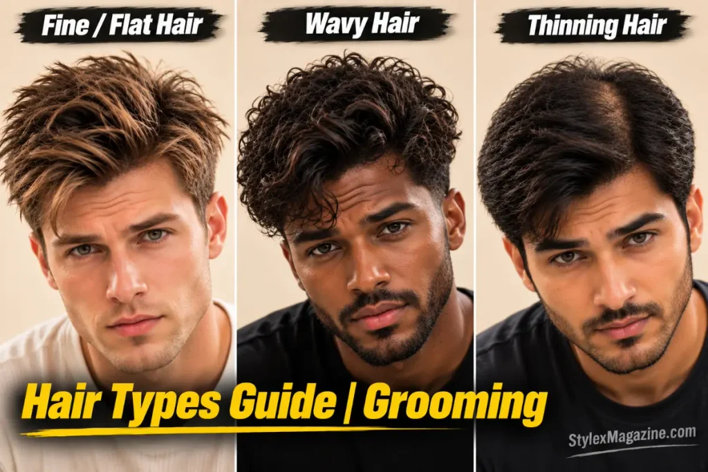 Side-by-side comparison of texture powder results on fine, wavy, and thinning hair types